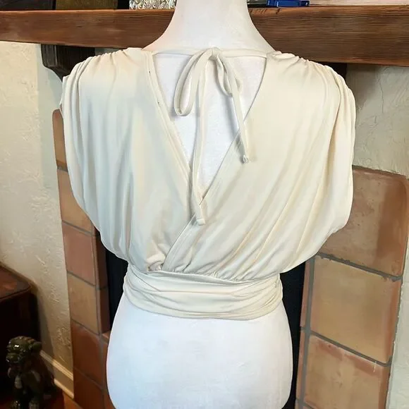 Express Cream SMOOTH MATTE JERSEY DRAPED FRONT TOP, size XS - Picture 5 of 9